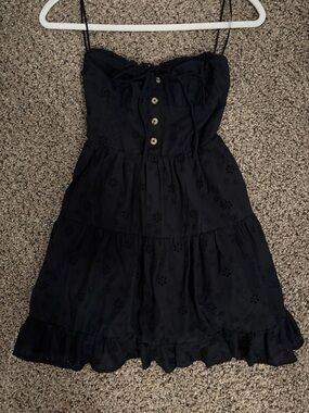 Aeropostale Black Eyelet Tiered Strapless Sundress with Buttons